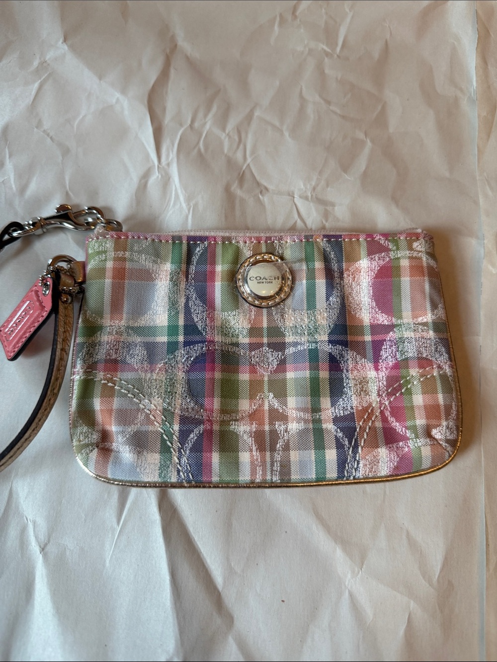3 piece Coach Metallic Trim Plaid Crossbody Set in Pastel Multicolor - Picture 9 of 14